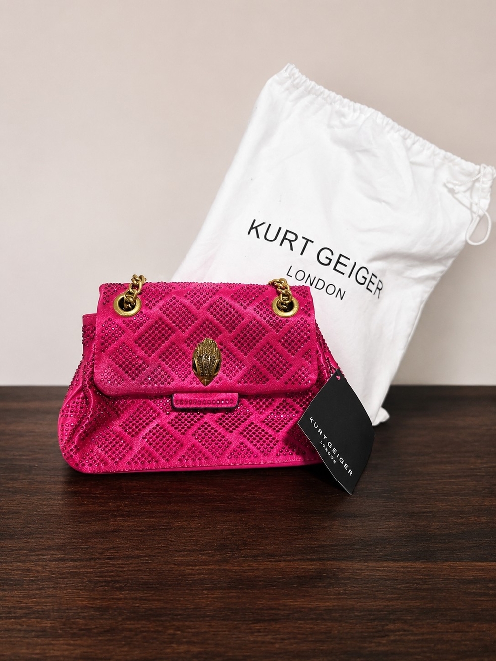 Kurt Geiger Hot Pink Quilted Shoulder Bag with Gold Hardware